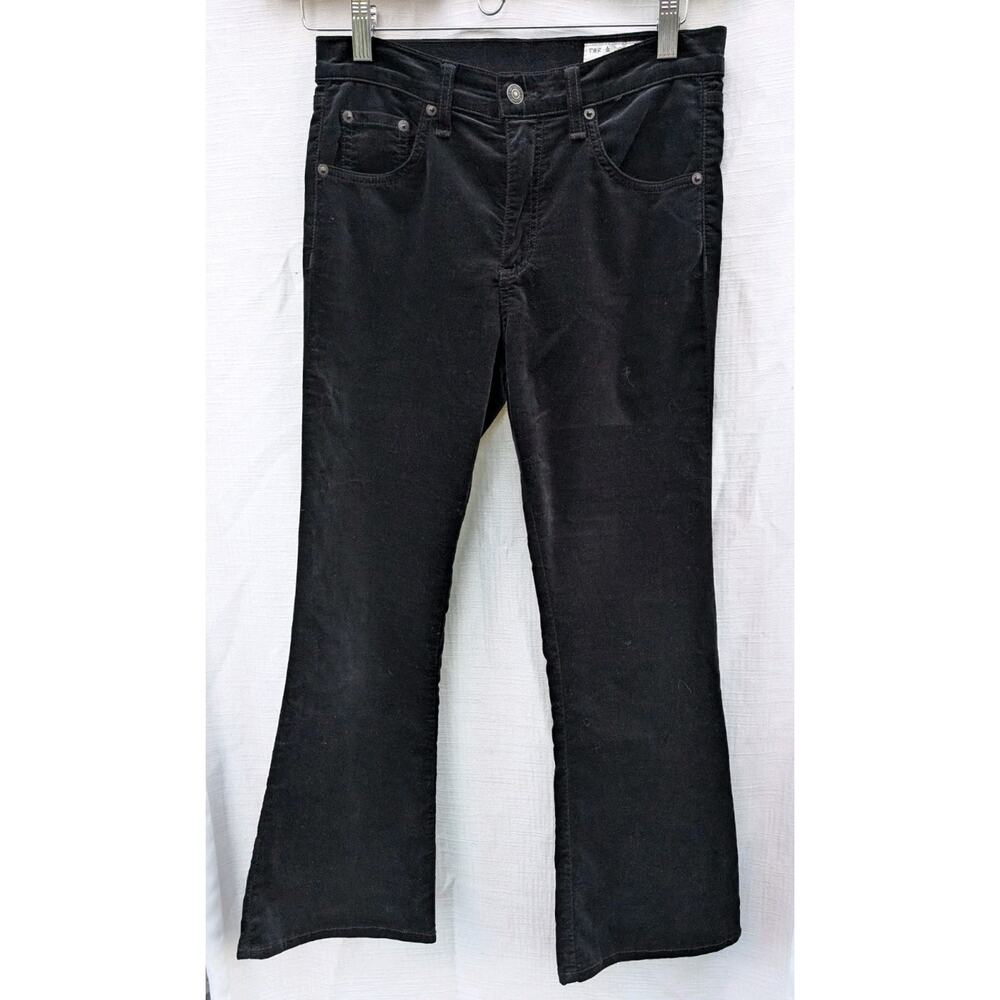 Rag & Bone Womens 10 Inch Crop Flare Black Velvet Jeans Pants Size 27 Hi-rise